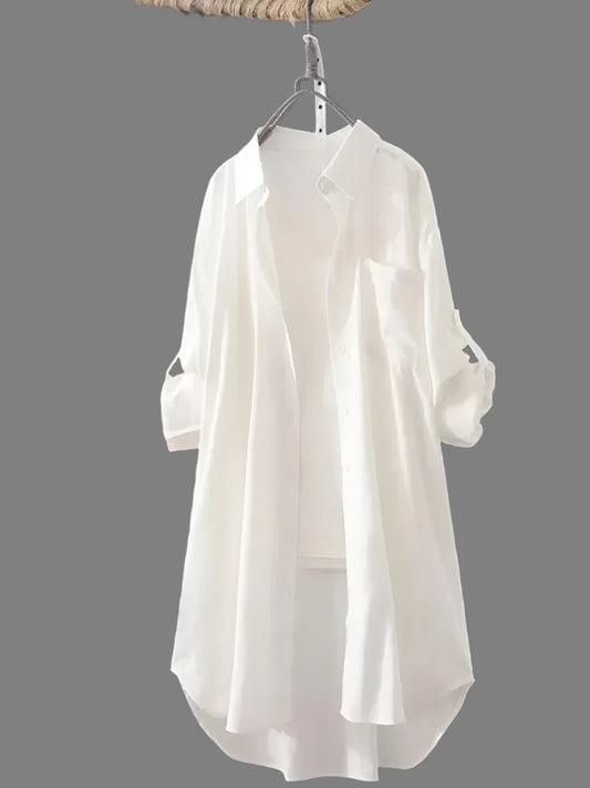 Long Shirts Lady Loose Breathable Midi Shirt and Blouse