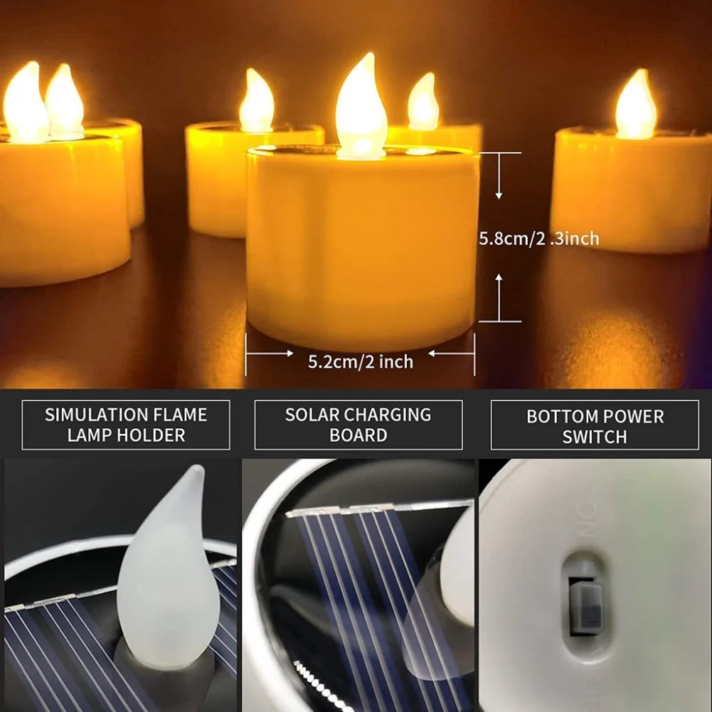 Solar Tea Lights LED Candle Light Outdoor Waterproof Energy Electronic Flickering Solar Lamp Garden Halloween Home Decor