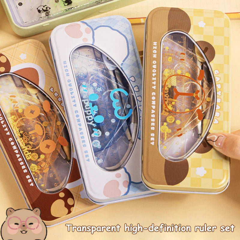 Cartoon Cute Student Rulers Protractor Compass Clear Scale Precise Accurate Math Geometry Set Stationery School Supplies