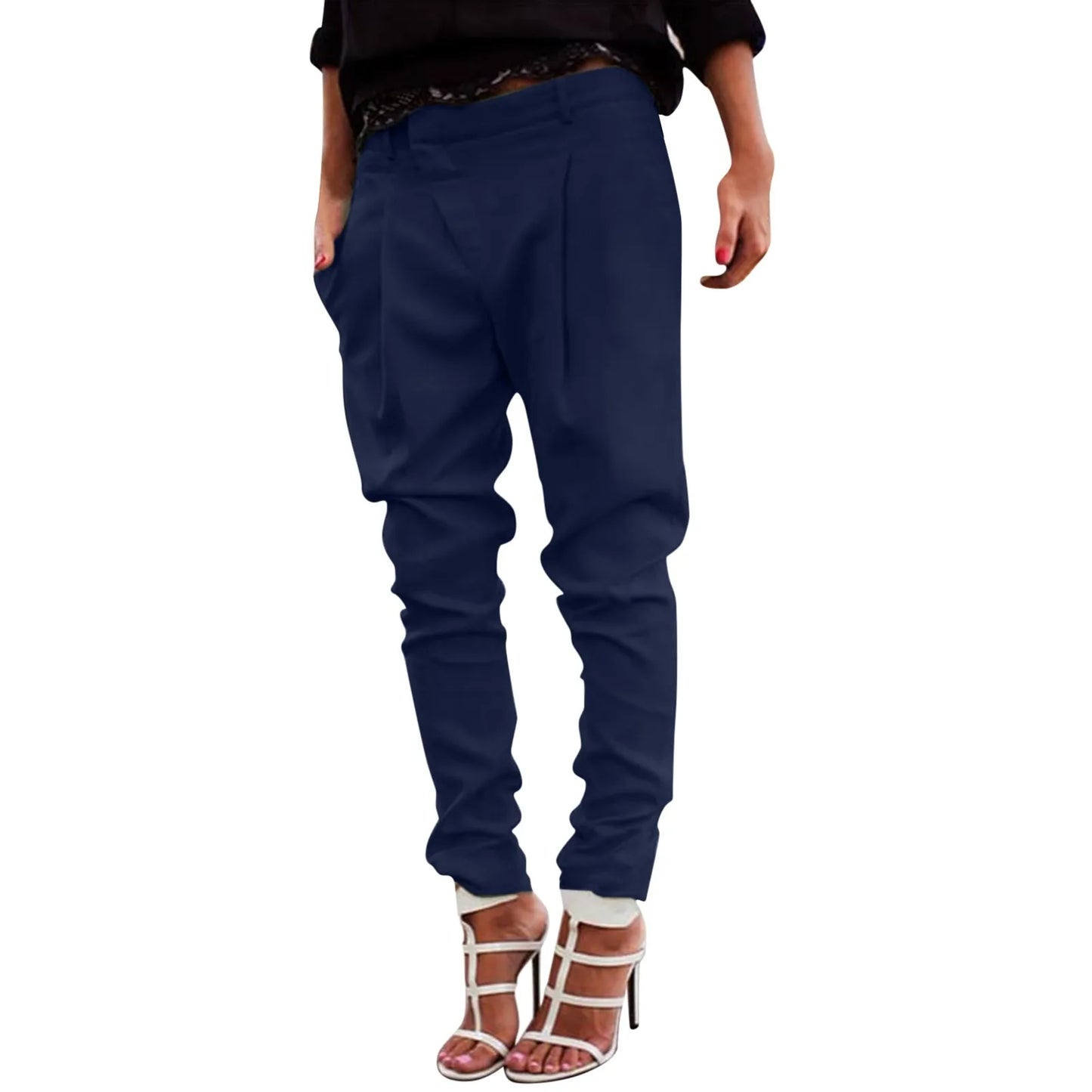 2024 New Elastic Waist Button Female Casual Trousers Streetwear