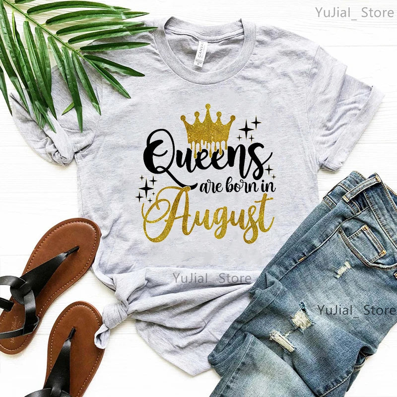 Golden Crown Queen Are Born In January To December Graphic Print T-Shirt Women'S Clothing Tshirt Femme Birthday Gift Tops