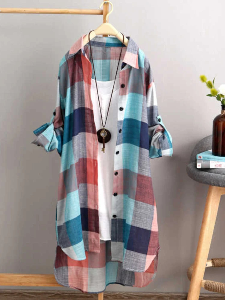 Casual Plaid Cotton Mid Length Shirt