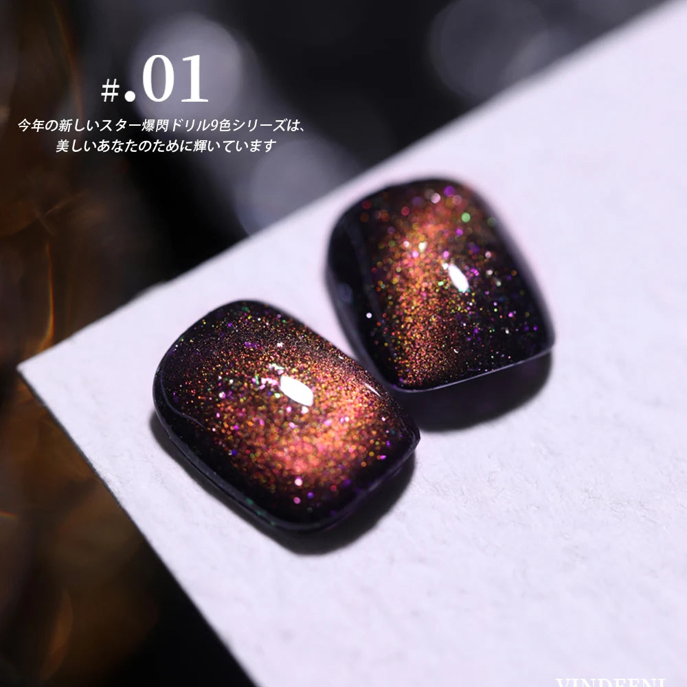 Vendeeni 9 Colors Flash Diamond Reflection Cat Eye Gel Nail Polish Semi Permanent UV LED Glitter Effect Nail Art Varnish