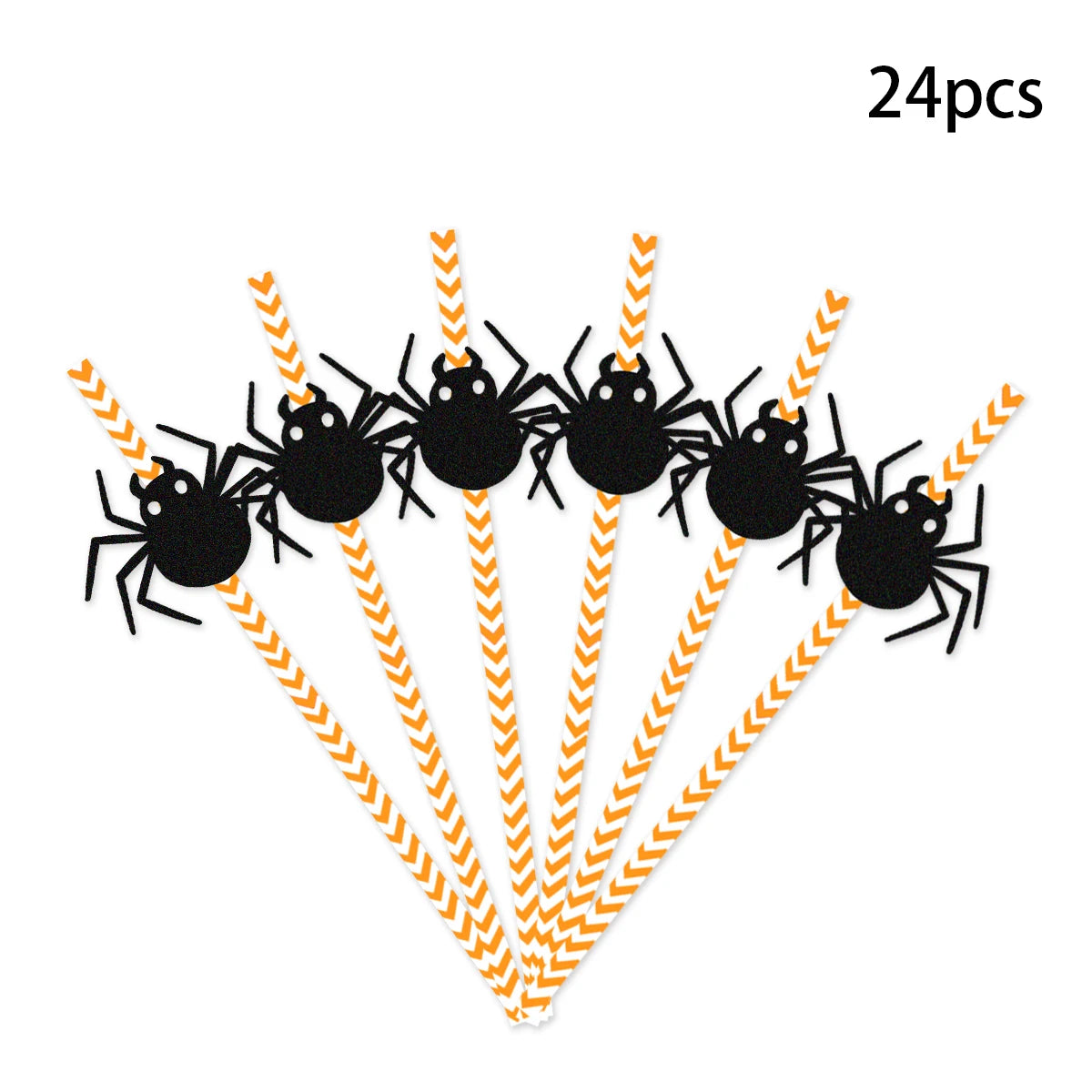 24pcs Halloween Disposable Drinking Straws Bat Skull Spider Pattern Drinking Straws Holiday Bar Home Party Halloween Decoration