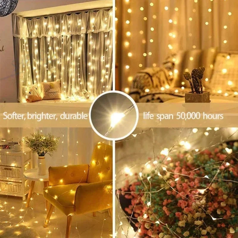 6x3M/3x3m Curtain Garland on The Window USB Power Fairy Lights Festoon with Remote New Year Garland Led Lights Decor