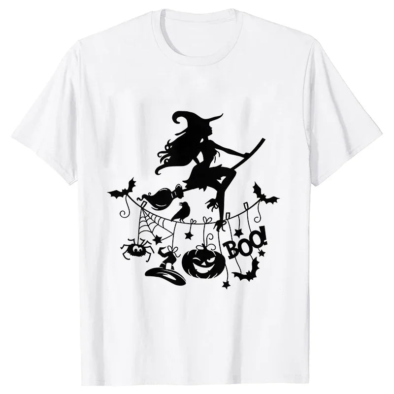 Witch Tee Tops T-Shirt Women Funny Halloween Print T-Shirt Spooky Vibes Casual Ladies Tshirt Summer Tshirt Female Tees Camisetas