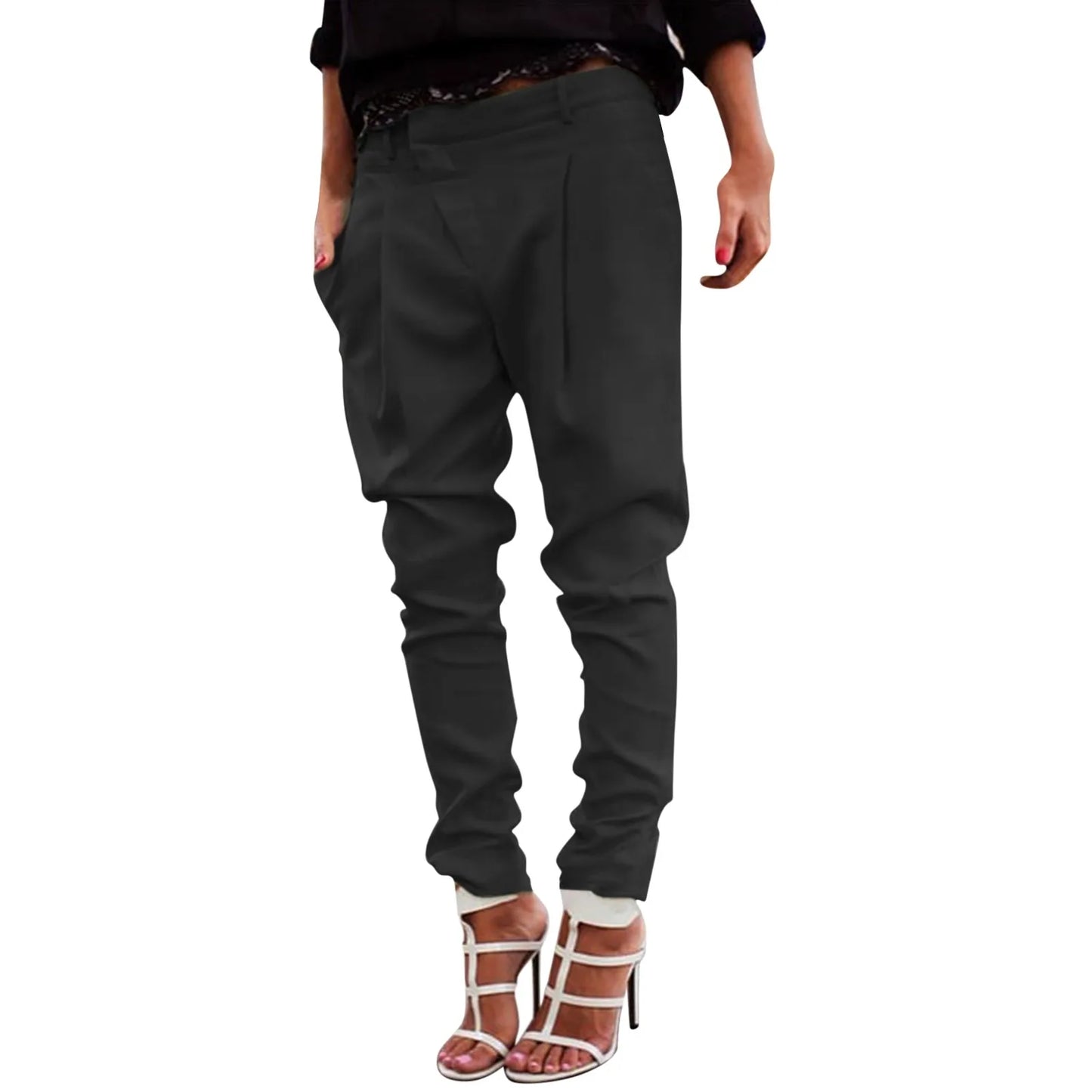 2024 New Elastic Waist Button Female Casual Trousers Streetwear