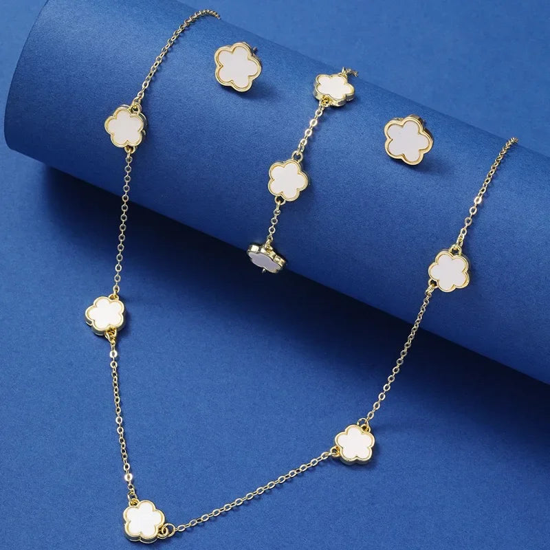 New Inlaid zircon Pearl Necklace Ring Earrings Three-piece Set for Women Stylish Daily Accessories Party Jewelry Birthday Gifts