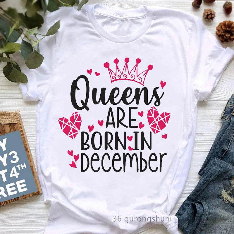 Golden Crown Queen Are Born In January To December Graphic Print T-Shirt Women'S Clothing Tshirt Femme Birthday Gift Tops