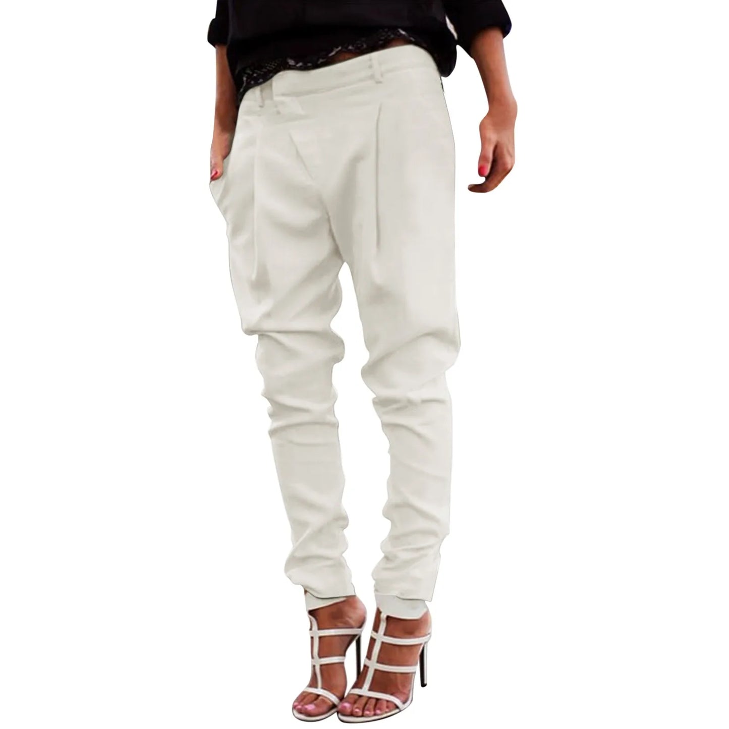 2024 New Elastic Waist Button Female Casual Trousers Streetwear