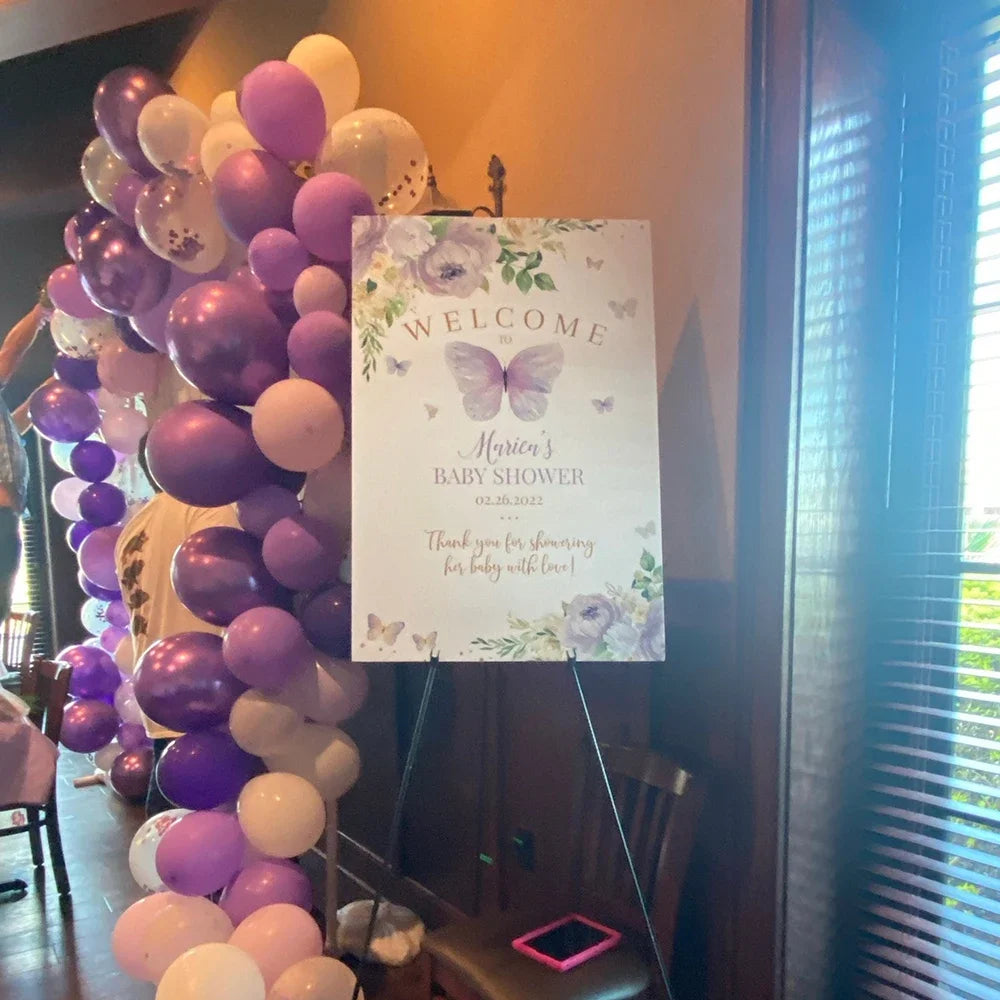 Custom Purple Lavender Butterfly Baby Shower Welcome Sign Poster Gender Reveal Canvas Art Print Birthday Wall Picture Decor