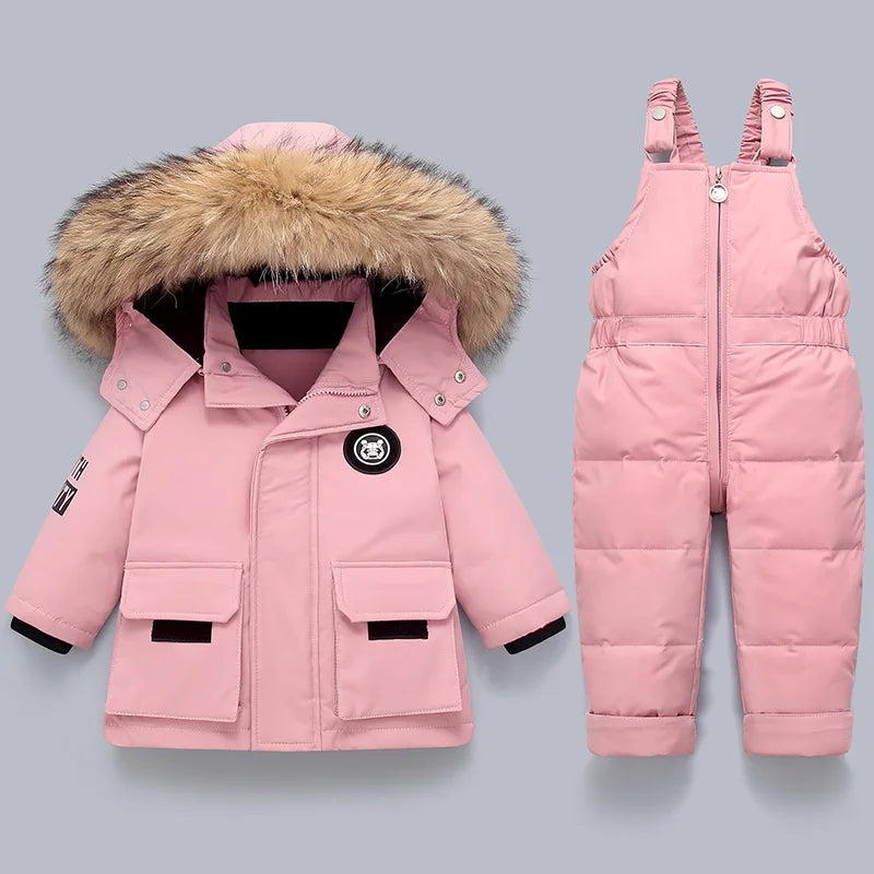 Children Down Suit Winter and Autumn Warm Boy Jacket Natural Fur Collar Baby Girls Snowsuit Coat Kids Parkas Outwear 1-5 Years