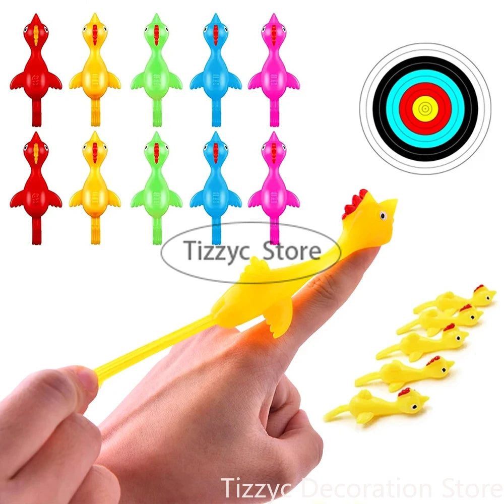 10PCS Catapult Launch Turkey Slingshot Chick Elastic Flying Finger Sticky Decompression Toy for Birthday Halloween Party Favors