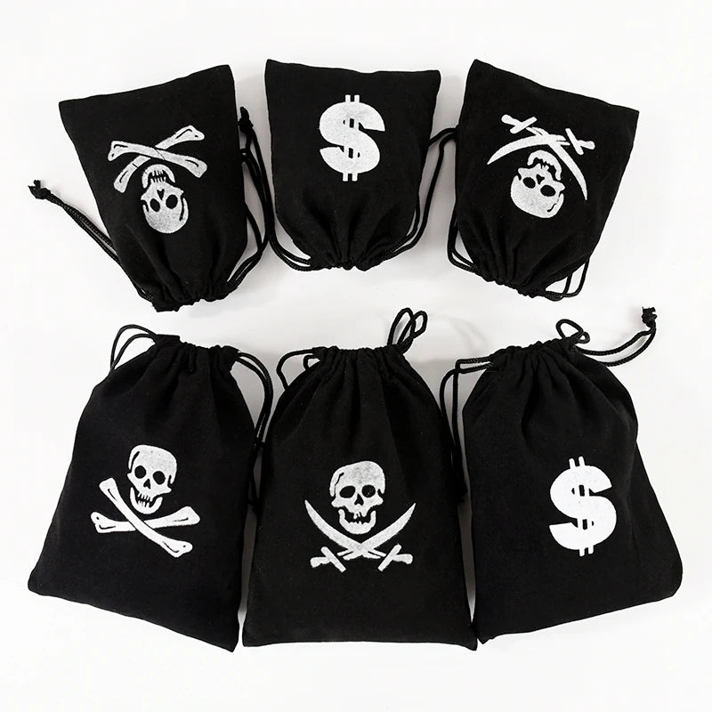 10Pcs Pirate Gift Bags Treasure Coin Pouch Kids Boy Halloween Birthday Party Decoration Supplies Small Candy Treat Bag for guest