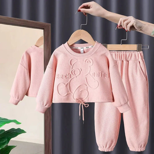 Stylish Cartoon Bear Sweatshirt Trousers Set For Girls Children Korean Version Spring Autumn New Arrival 2-piece Outfit