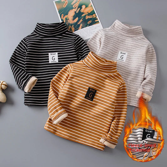 Children Striped Thickened Base Shirt High Collar