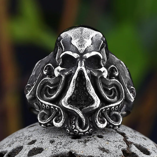 2024 New Christmas Charm Halloween Octopus Skull Punk Stainless Steel Seaman Rings Men Anel Puck Jewelry Halloween Gift