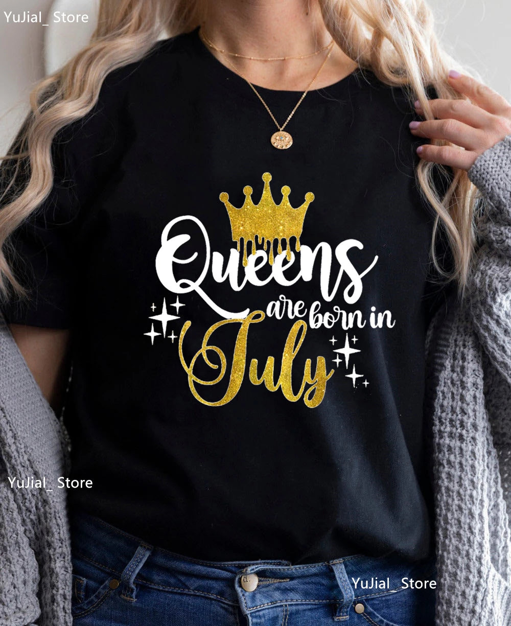 Golden Crown Queen Are Born In January To December Graphic Print T-Shirt Women'S Clothing Tshirt Femme Birthday Gift Tops