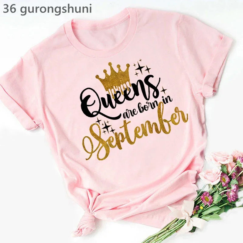 Golden Crown Queen Are Born In January To December Graphic Print T-Shirt Women'S Clothing Tshirt Femme Birthday Gift Tops