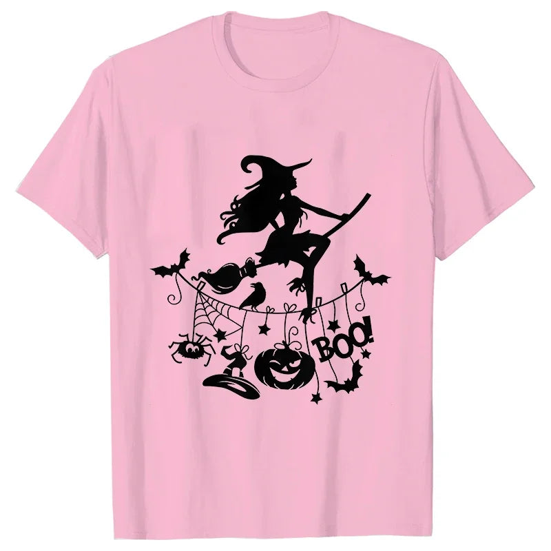 Witch Tee Tops T-Shirt Women Funny Halloween Print T-Shirt Spooky Vibes Casual Ladies Tshirt Summer Tshirt Female Tees Camisetas