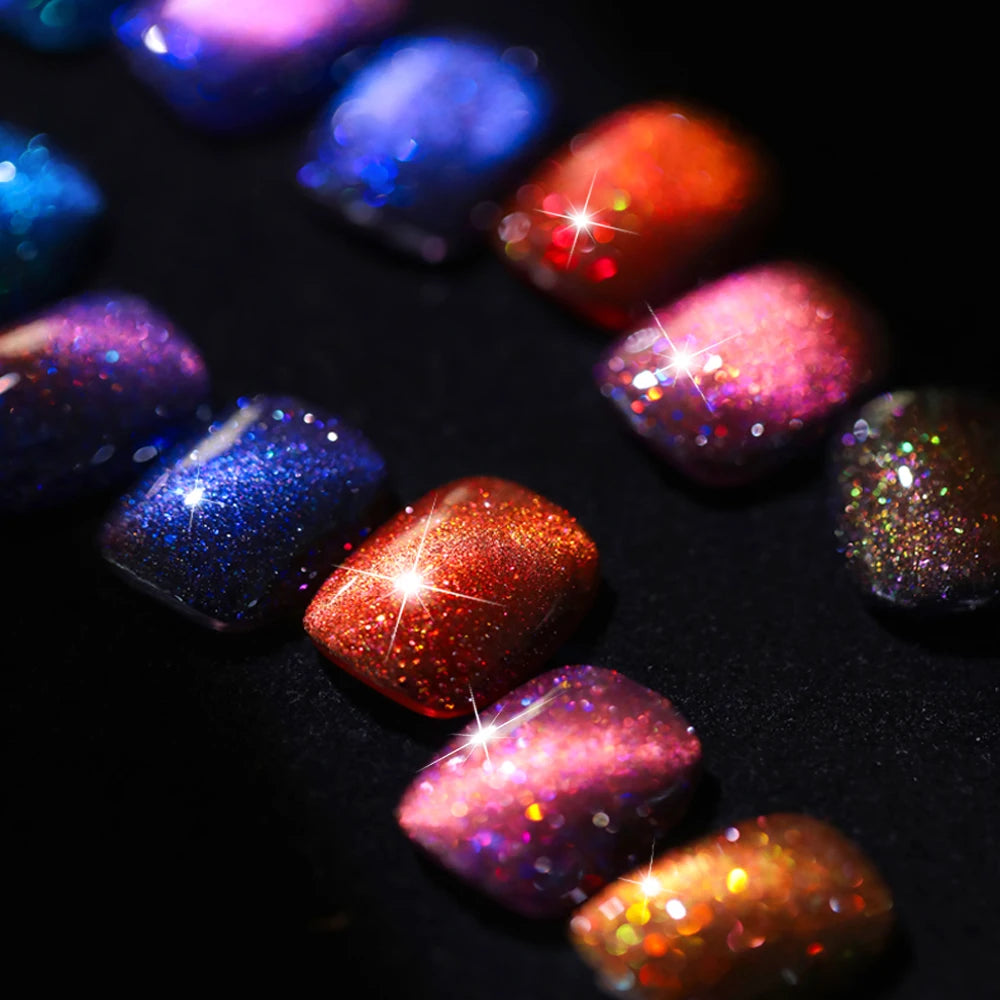 Vendeeni 9 Colors Flash Diamond Reflection Cat Eye Gel Nail Polish Semi Permanent UV LED Glitter Effect Nail Art Varnish