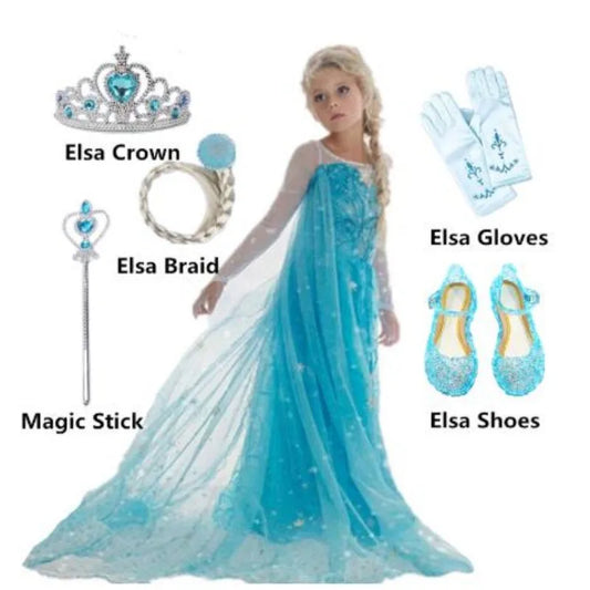 Elsa Dress for Girls 3-10 Yrs Birthday Role Anna/Elsa Princess Dress For Kids Halloween Carnival Party Girls Costume