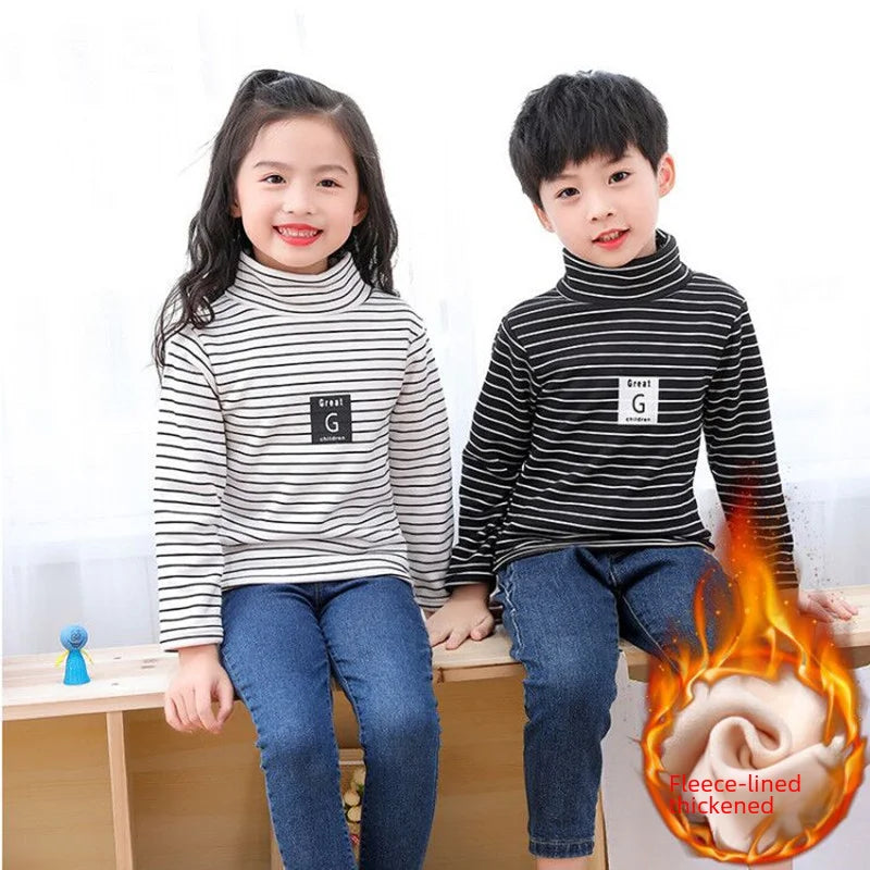 Children Striped Thickened Base Shirt High Collar