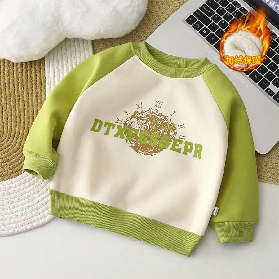 Kids Thicken Warm Sweatshirt Baby Boys Girls Autumn Winter Letter Print Pullover Hoodies Sweatshirts Children's Casual Clothing