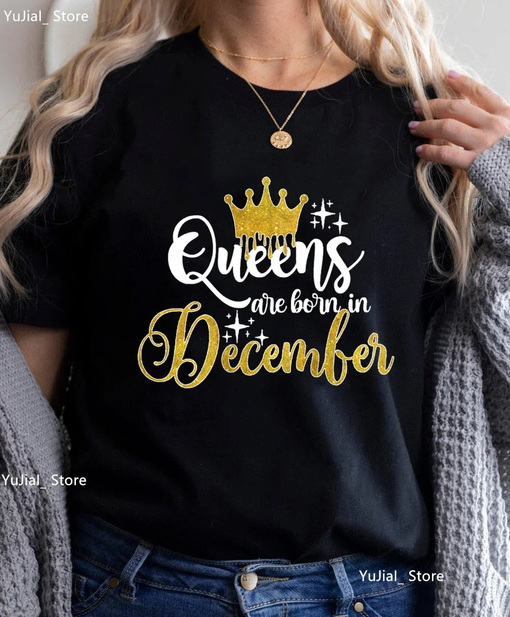 Golden Crown Queen Are Born In January To December Graphic Print T-Shirt Women'S Clothing Tshirt Femme Birthday Gift Tops