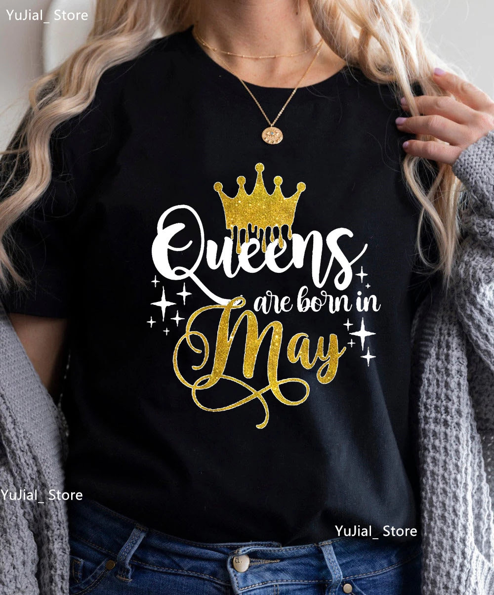 Golden Crown Queen Are Born In January To December Graphic Print T-Shirt Women'S Clothing Tshirt Femme Birthday Gift Tops