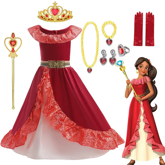 2024 New Elena Of Avalor Princess Disney Princess Dress for Girl Children Red Clothes Kids Party Halloween Birthday Outfit Dress