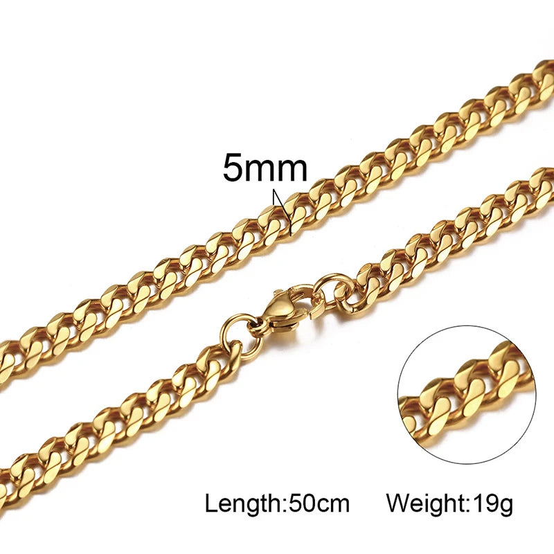 3-11mm Punk Stainless Steel Curb Link Chain Collar