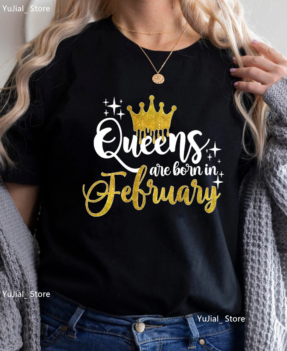 Golden Crown Queen Are Born In January To December Graphic Print T-Shirt Women'S Clothing Tshirt Femme Birthday Gift Tops