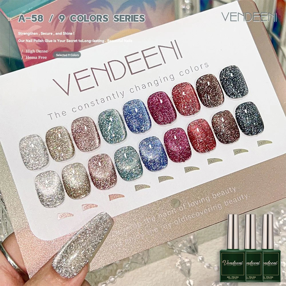 Vendeeni 9 Colors/Set Glitter Broken Diamond Cat Eye Gel Nail Polish Magnetic UV LED Gel Varnish Laser Flash Cat Eye Gel Lacquer