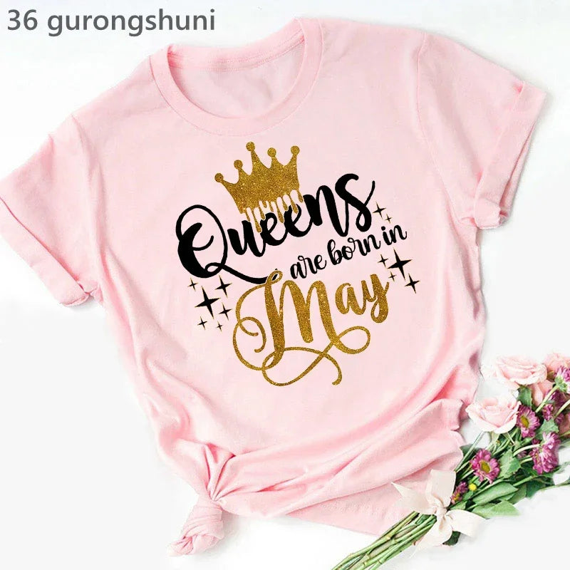 Golden Crown Queen Are Born In January To December Graphic Print T-Shirt Women'S Clothing Tshirt Femme Birthday Gift Tops