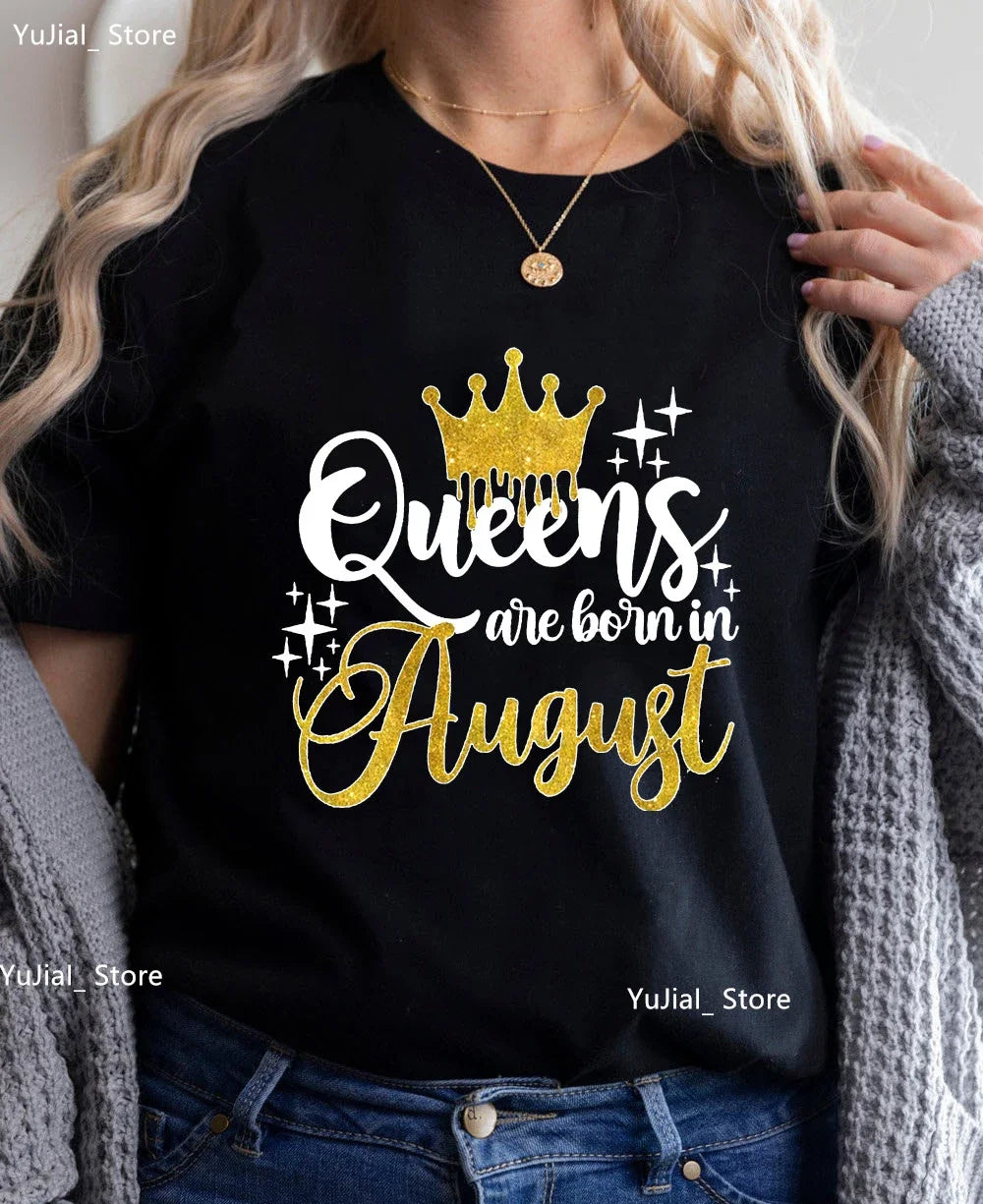 Golden Crown Queen Are Born In January To December Graphic Print T-Shirt Women'S Clothing Tshirt Femme Birthday Gift Tops