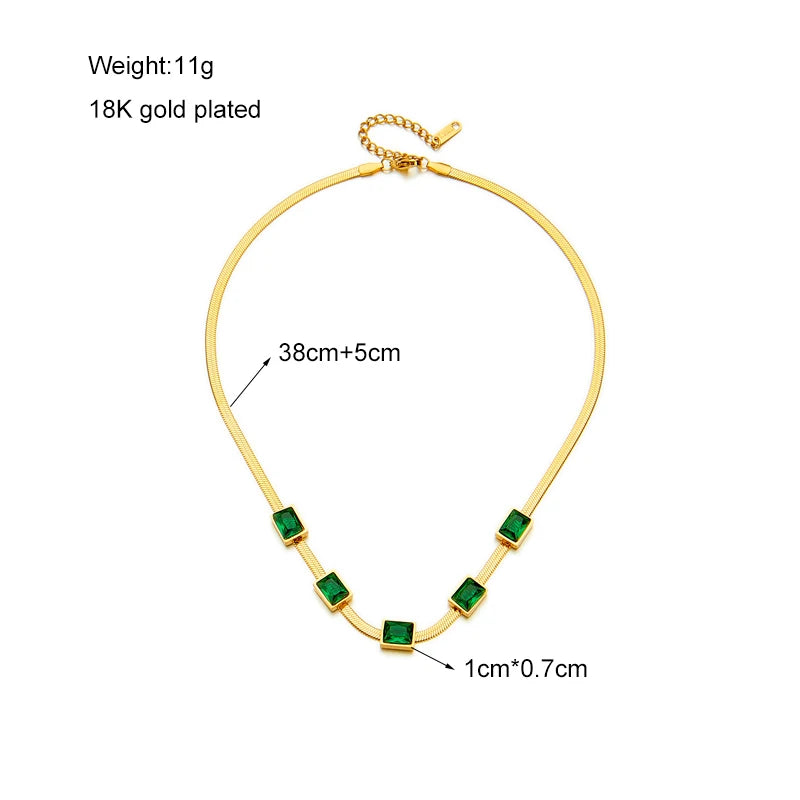 DIEYURO 316L Stainless Steel Square Luxury Green Crystal Necklace Bracelets For Women Girl Fashion Non-fading Jewelry Set Bijoux