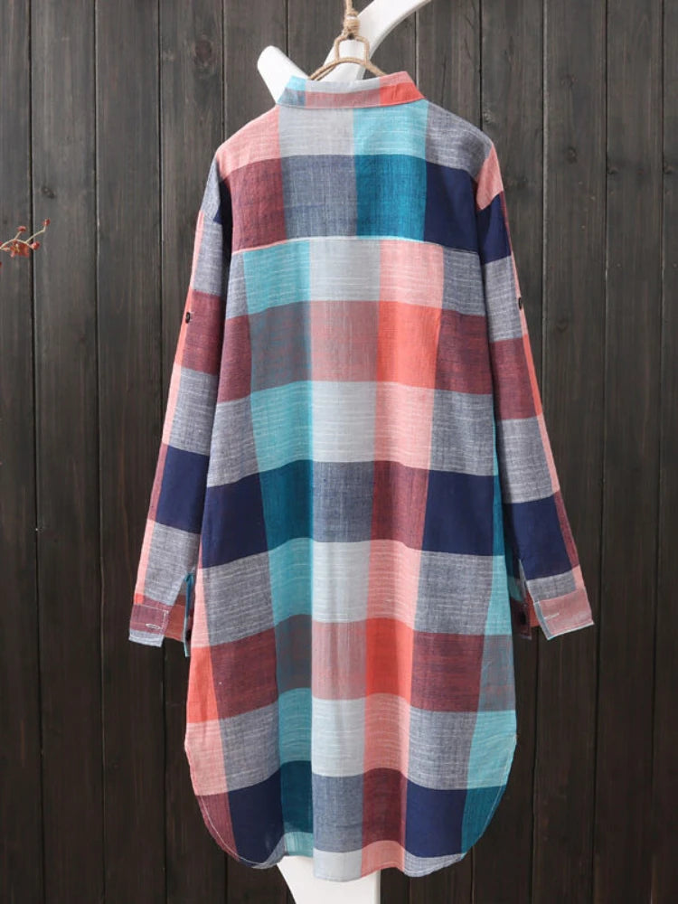 Casual Plaid Cotton Mid Length Shirt