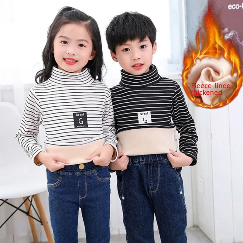 Children Striped Thickened Base Shirt High Collar