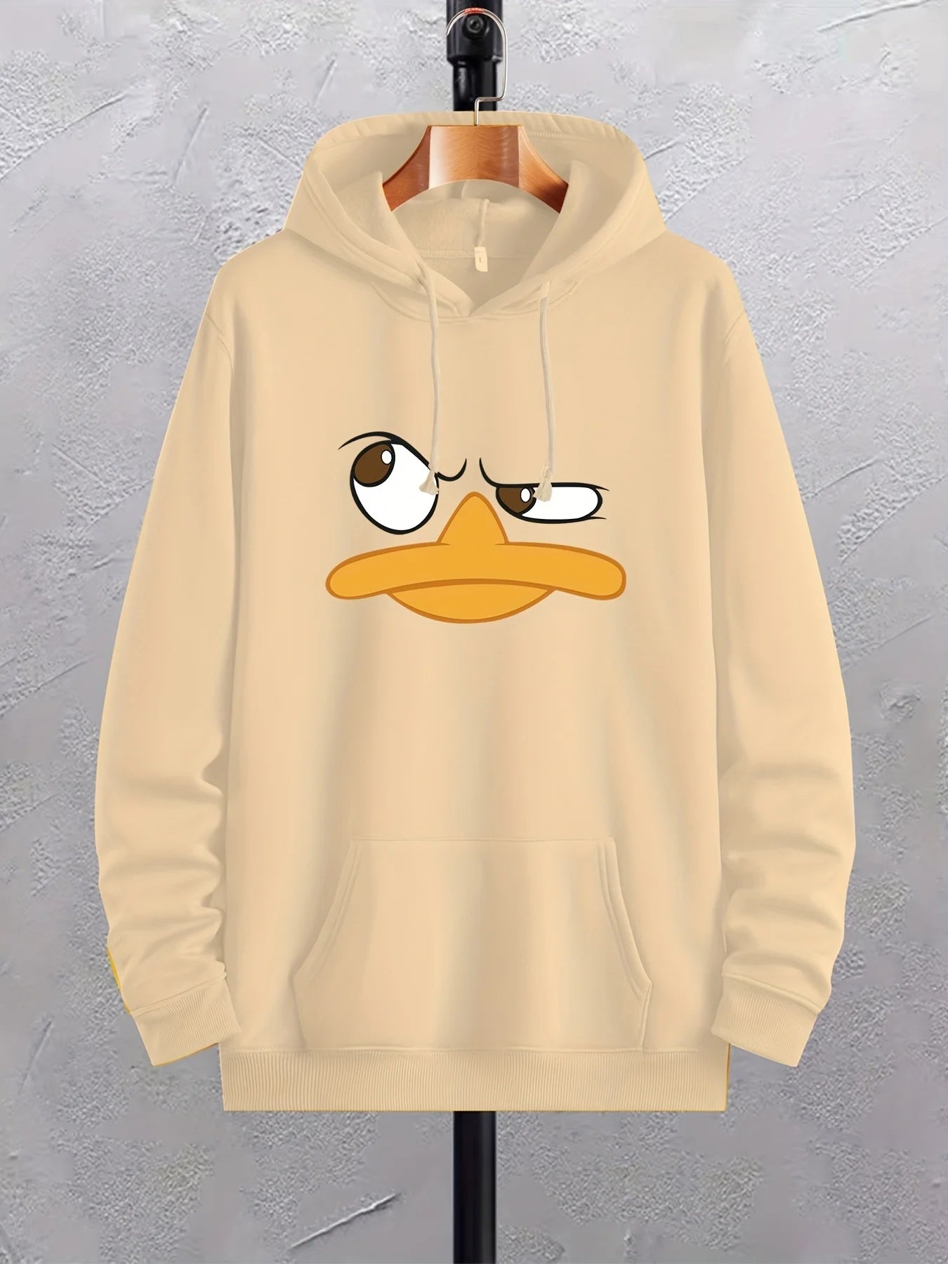 Cartoon Duck Print Hoodies For Men, Graphic Hoodie With Kangaroo Pocket, Comfy Loose Trendy Drawstring Hooded Pullover