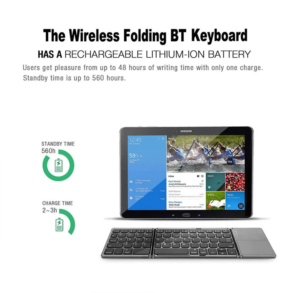 B033 Mini Wireless Keyboard Bluetooth Touchpad Portable Magnetic Triple Folding Keyboard for Windows Android IOS iPad Phone