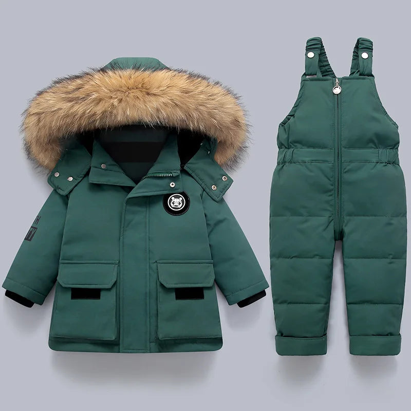 Children Down Suit Winter and Autumn Warm Boy Jacket Natural Fur Collar Baby Girls Snowsuit Coat Kids Parkas Outwear 1-5 Years