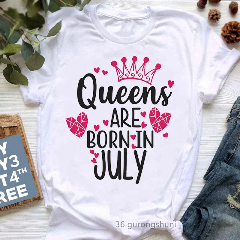 Golden Crown Queen Are Born In January To December Graphic Print T-Shirt Women'S Clothing Tshirt Femme Birthday Gift Tops