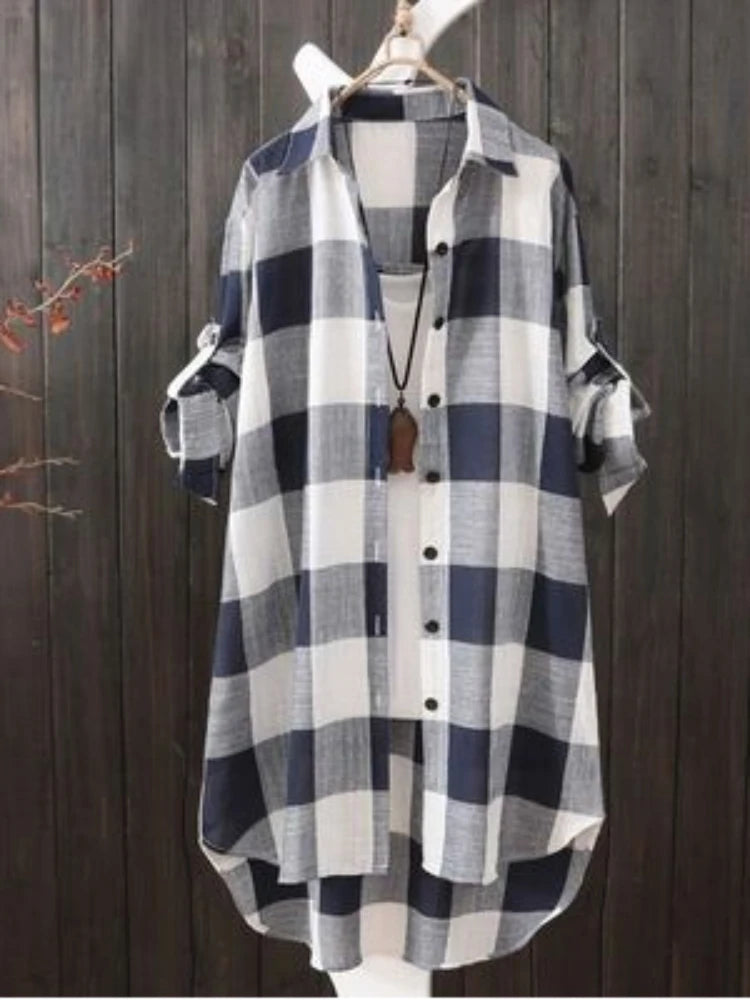 Casual Plaid Cotton Mid Length Shirt