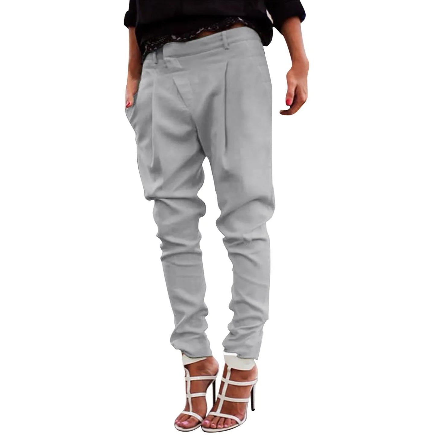 2024 New Elastic Waist Button Female Casual Trousers Streetwear