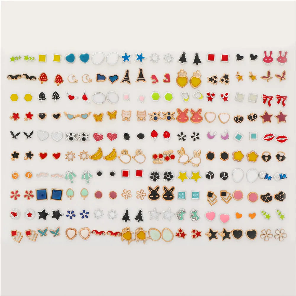 100 Pair/Lot Small Mini Stud Earring Set For Girl