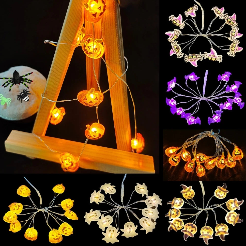 10LED Halloween LED String Lights Pumpkin Ghost Bat String Lamp Hanging Ornament for Home Bar Halloween Party Decoration 2023