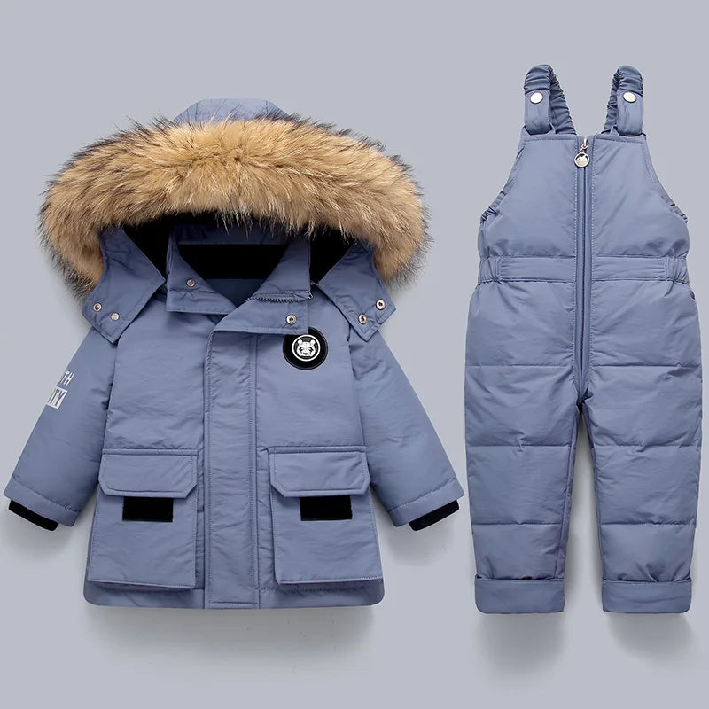 Children Down Suit Winter and Autumn Warm Boy Jacket Natural Fur Collar Baby Girls Snowsuit Coat Kids Parkas Outwear 1-5 Years