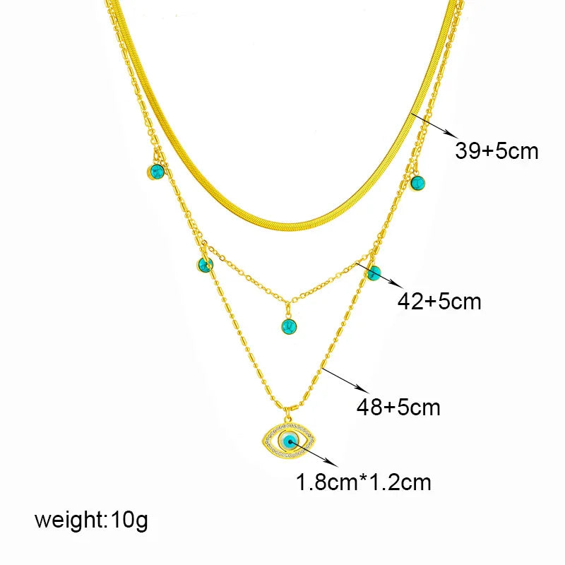 DIEYURO 316L Stainless Steel Butterfly Moon Lock Blue Eyes Pendant Necklace For Women New Multilayer Choker Chain Jewelry Gifts