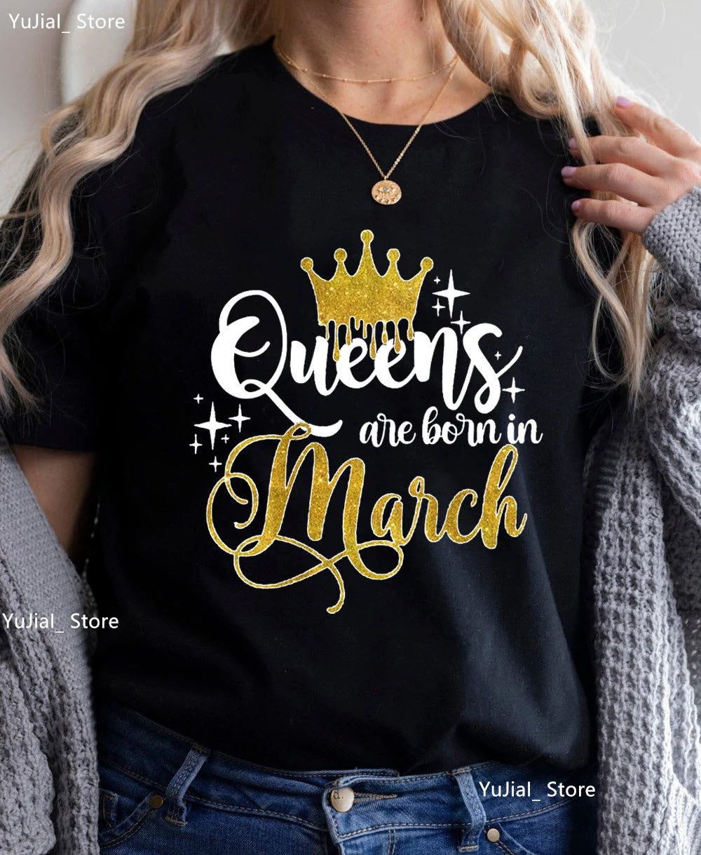 Golden Crown Queen Are Born In January To December Graphic Print T-Shirt Women'S Clothing Tshirt Femme Birthday Gift Tops